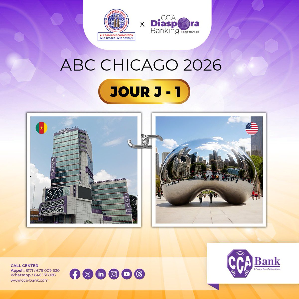 cca_bank's tweet photo. 📍Le rendez-vous approche !

J-1 avant le lancement de la ABC Convention à Chicago. 🌍✨🇨🇲🇺🇸

_______________________

📍 The countdown is on!

D-1 before the launch of the ABC Convention in Chicago. 🌍✨🇨🇲🇺🇸

#CCABank #Chicago2026 #DiasporaBanking #ABCChicago2026 #Cameroun https://t.co/SnowFfE1KY