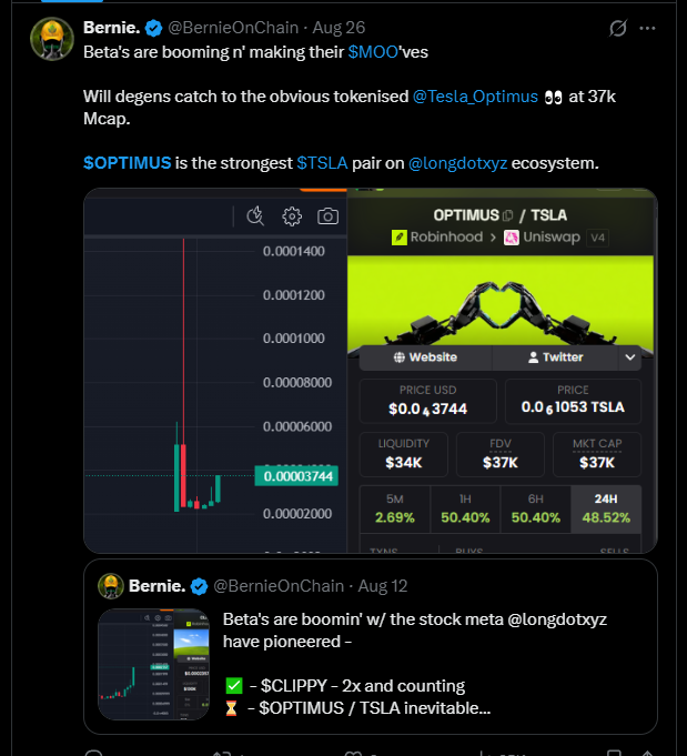 BernieOnChain's tweet photo. 100x Checklist Update w/ Receipts 🎯
------------------
✅ 393x - $MOO  ||  89k >> 35m Mcap
✅ 118x - $AI  ||  2.7m >> 320m Mcap
✅ 70x - $OPTIMUS  ||  37k >> 2.6m Mcap
✅ 47x - $ Clippy  ||  89k >> 4.2m Mcap
✅ 30x - $BEAST  ||  70k >> 2.2m Mcap
✅ 27x - $KRAKMASK  ||  50k >> 1.4m Mcap
✅ 21x - ethereum:0x07f5b6823751c2e2cd4560f28af75ff887102241  ||  16.8m >> 365m Mcap
------------------
Let the receipts do the talking. 

Follow me and lets frontrun the next together - PvE