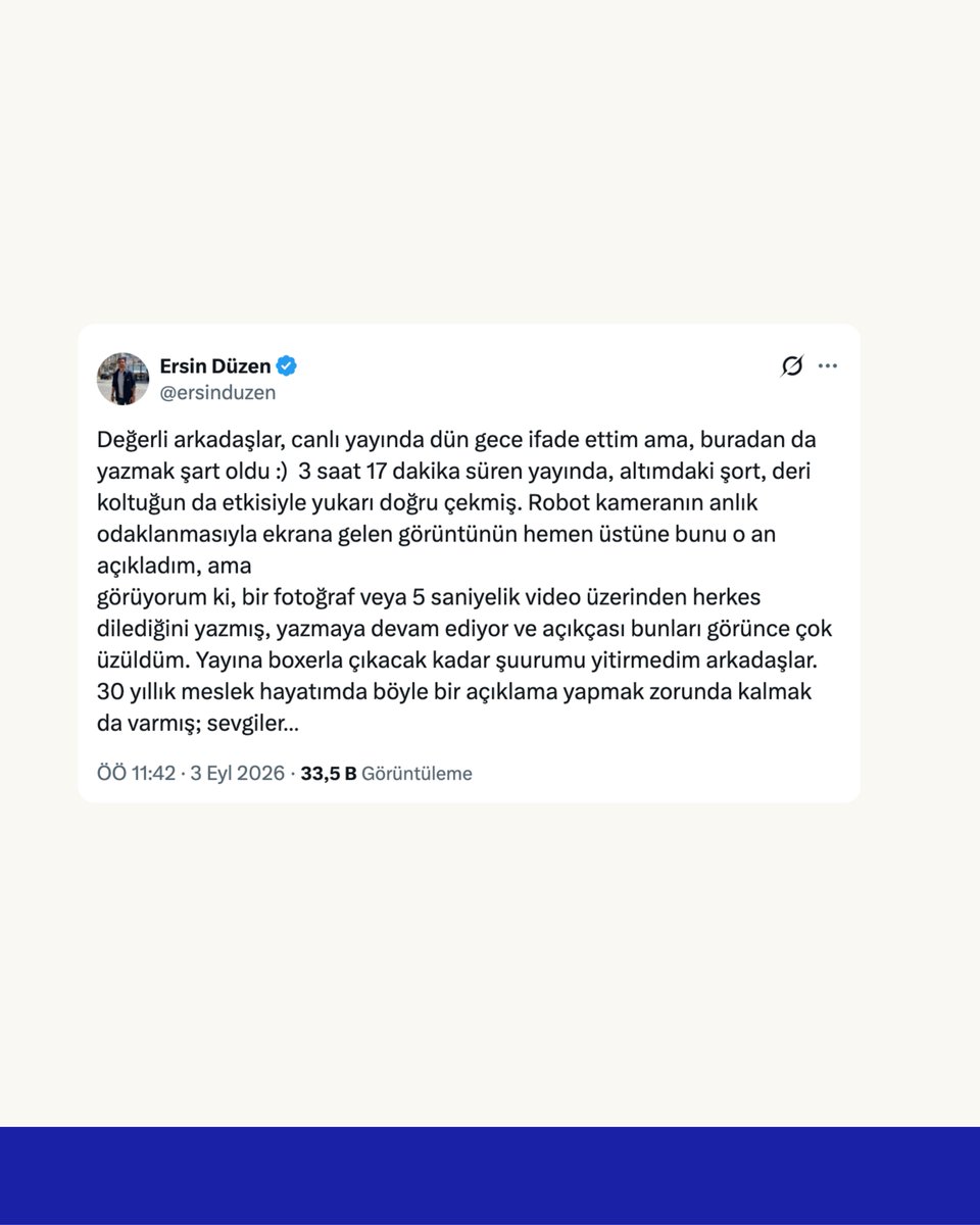 nedenttoldu's tweet photo. Ersin Düzen: "Altımdaki şort, deri koltuğun da etkisiyle yukarı doğru çekmiş. Yayına boxer'la çıkacak kadar şuurumu yitirmedim arkadaşlar." https://t.co/XiqbpaMvit