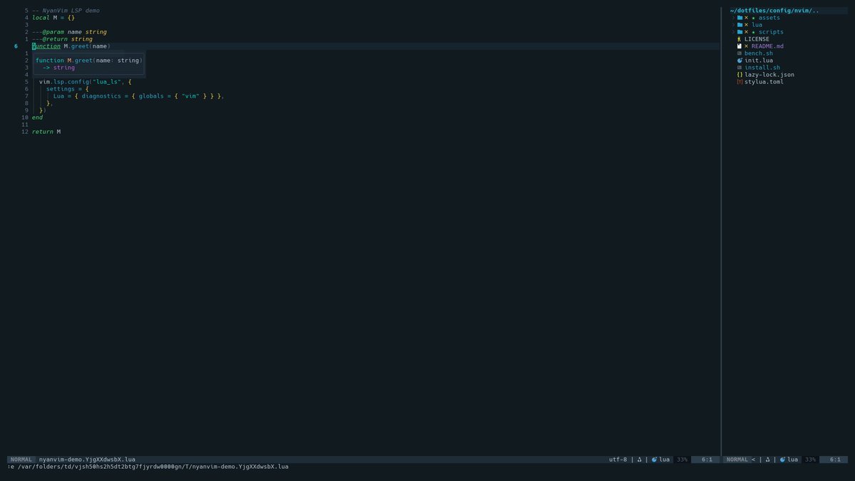 kyuna0312's tweet photo. 🐱 NyanVim

A small, fast Neovim setup you can actually understand and make your own.

⚡ ~30ms startup
🤖 Claude / OpenCode / Ollama
🌙 ~1,200 lines of Lua
https://t.co/d0vVBCNvvh
https://t.co/Q5QSUNdfj2
#neovim #opensource https://t.co/mxsD7I8kmp