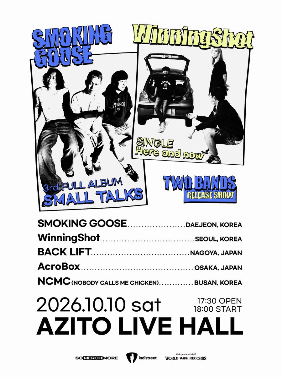 BACKLIFT_JAPAN's tweet photo. 【初韓国ライブ解禁🇰🇷】

SO MERCH MORE pre
"WinningShot &amp; SMOKING GOOSE" Release Show
■10/10(土)韓国弘大(ホンデ)AZITO LIVE HALL

BACK LIFT
WinningShot
SMOKING GOOSE
AcroBox
NCMC

adv ¥32,000 ウォン door ¥42,000 ウォン

遂に初の韓国ライブ決定🔥

🎫予約開始
https://t.co/uzOZncCFF2 https://t.co/Ld9V5suySP