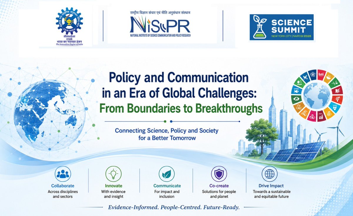 CSIR_NIScPR's tweet photo. Exploring new frontiers in science, and global collaborations at the Science Summit NYC, bringing together experts and thought leaders to exchange ideas and shaping pathways towards achieving the SDGs. 🌍🔬

Convened by Dr. Kasturi Mandal

To participate pls register: https://t.co/XQEckcHZgz

@DrJitendraSingh @CSIR_IND @GVRayasam @pdavinash @ParamBarman @AmitK_PhD @kasturi_ma77394

#ScienceSummitNYC #Science #Innovation #GlobalCollaboration