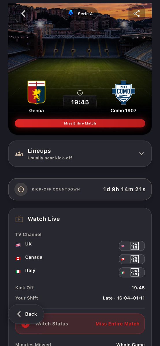 Rotamatch's tweet photo. ⚽ Italian league added to the app 🇮🇹

Genoa vs Como 1907
19:45 • Serie A

Working shifts? RotaMatch shows which matches you can watch live. 📅⚽

Download: https://t.co/CjE1sEmgN5

#GenoaCFC #Como1907 #SerieA #Football #RotaMatch #italia #gameday #sports #game #app #new #rota https://t.co/QycwGX8m2d