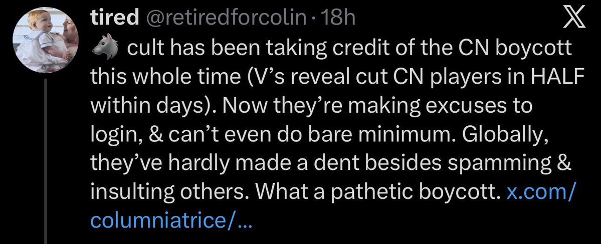Sunnysartcove's tweet photo. “V’s reveal cut CN players in half within days” 🤡🤡🤡 https://t.co/W18Ia53ZTg