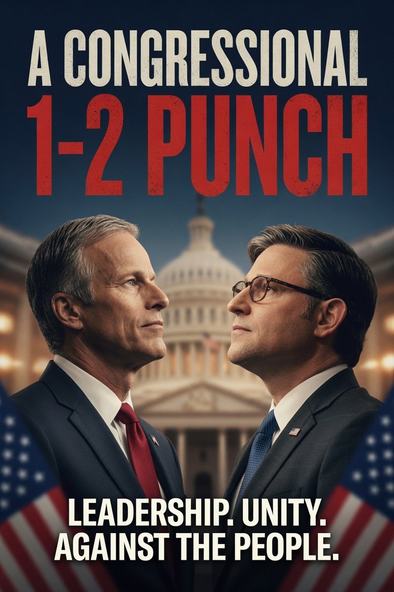 GinaSaysSo's tweet photo. The one-two punch:

Punch #1: @SenateGOP refuses to pass the SAVE America Act because they benefit from cheating. 

At times that cheating means a calculated loss to put Democrats back in charge and further the Uniparty agenda while still giving the illusion of 2 parties.

Punch #2: @Jim_Jordan and the @HouseGOP will not impeach the crooked judges because restoring the judiciary could mean overturning the above referenced rigged elections. 

Next time you think we can vote our way out of this, think again. 

Thank @leaderJohnthune and EVERY Republican Senator for doing absolutely nothing to secure our elections.

Thank @Jim_Jordan and EVERY Republican Representative for taking away any hope we have of legally righting the tragedy of a stolen election. 

WE ARE ON OUR OWN.

The fake two-party system is rigged against us.

We need to SEE THE ENEMY to FIGHT THE ENEMY.