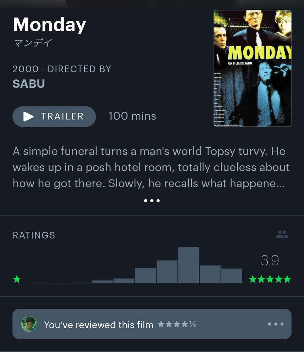 vilibazmiooo's tweet photo. Monday (2000)
dir. SABU
https://t.co/D8aIScIobB
1080p WEB-DL eng subs (10GB) https://t.co/dXM63nIl1U