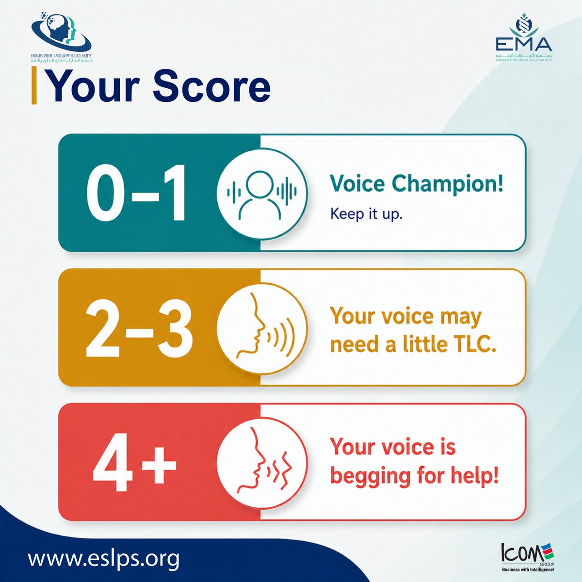 EmiratesSlp's tweet photo. How Healthy Is Your Teacher Voice?
Teachers, your voice is your superpower!  But with long hours of teaching and constant speaking, your voice may need more care than you realize.
Take our 30-second Voice Challenge and see how many symptoms sound familiar

#VocalHealth #ESLPS https://t.co/VwFV4HJnl9