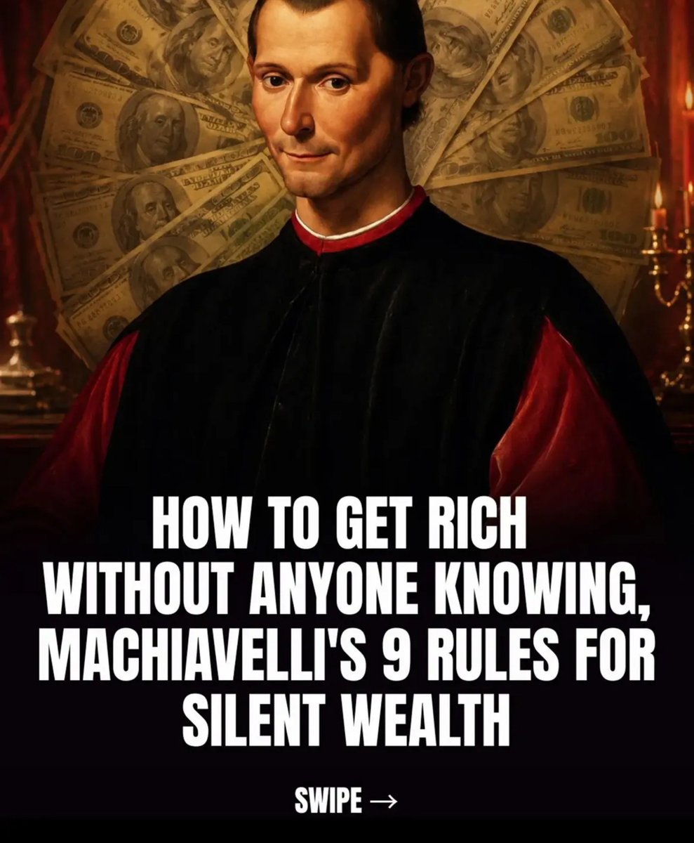 Inspirationwiz's tweet photo. How to get rich without anyone knowing, Machiavelli's 9 rules for silent wealth : https://t.co/qbfHRzYeh1