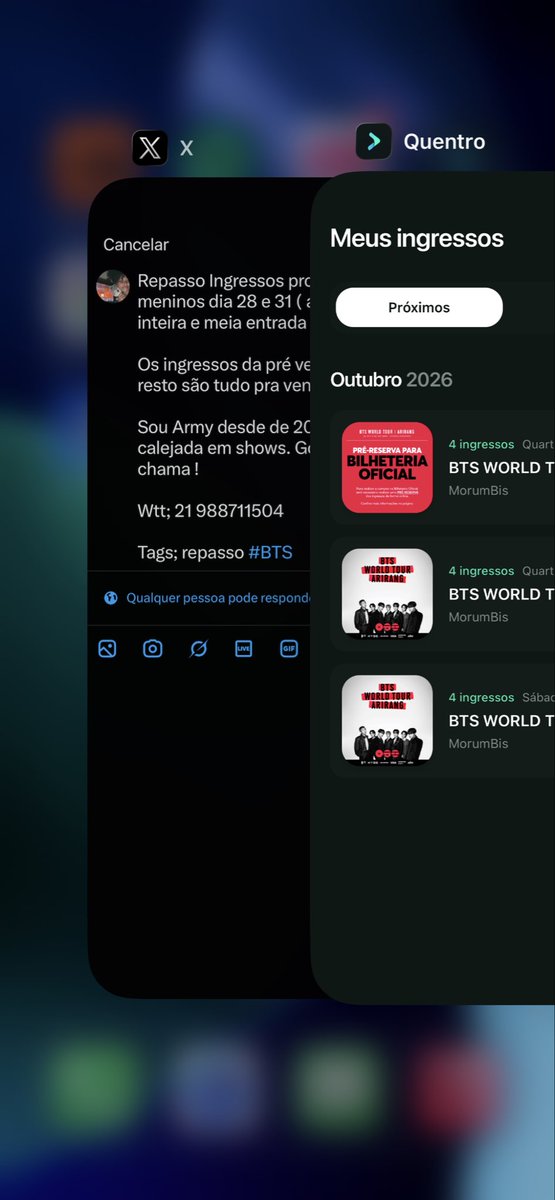joycemendoca0mi's tweet photo. Repasso Ingressos pro show dos meninos dia 28 e 31 ( arquibancada ) inteira e meia entrada 

Os ingressos da pré venda são meus. O resto são tudo pra venda! 

Sou Army desde de 2017 e já estou calejada em shows. Golpista nem chama ! 

Wtt; 21 988711504 

Tags; repasso #BTS https://t.co/8TfrQbnhD6