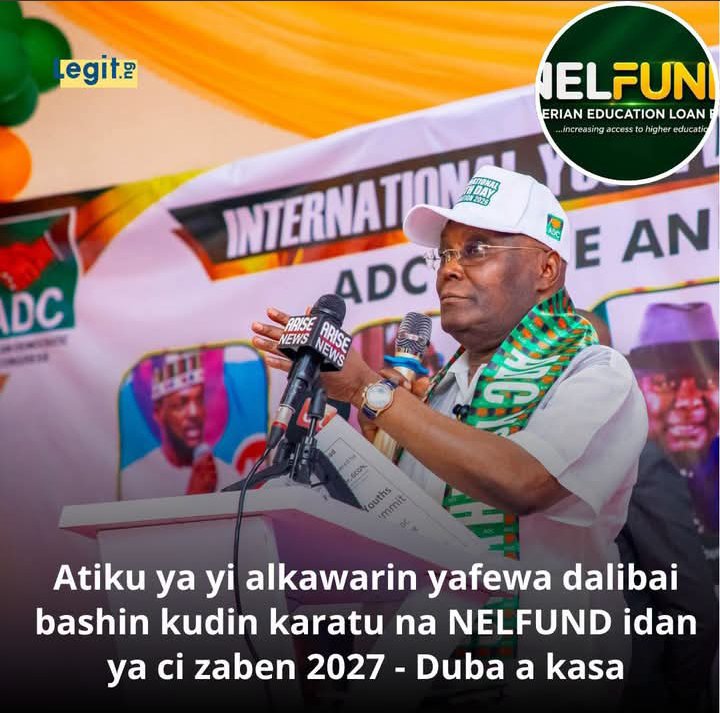 AtikulatedMedia's tweet photo. We Must Vote For @atiku Abubakar In 2027
Atiku Abubakar yayi alkawarin yafewa dalibai bashin kudin karatu na NELFUND idan yachi zaben 2027.
#JoinADCNow
#30MillionVotesForAtiku
#AsOneWeCanGetItDone
#ForecastAtikulatedMedia
#RevolutionalCraft2027 https://t.co/qm6CL4RZUv