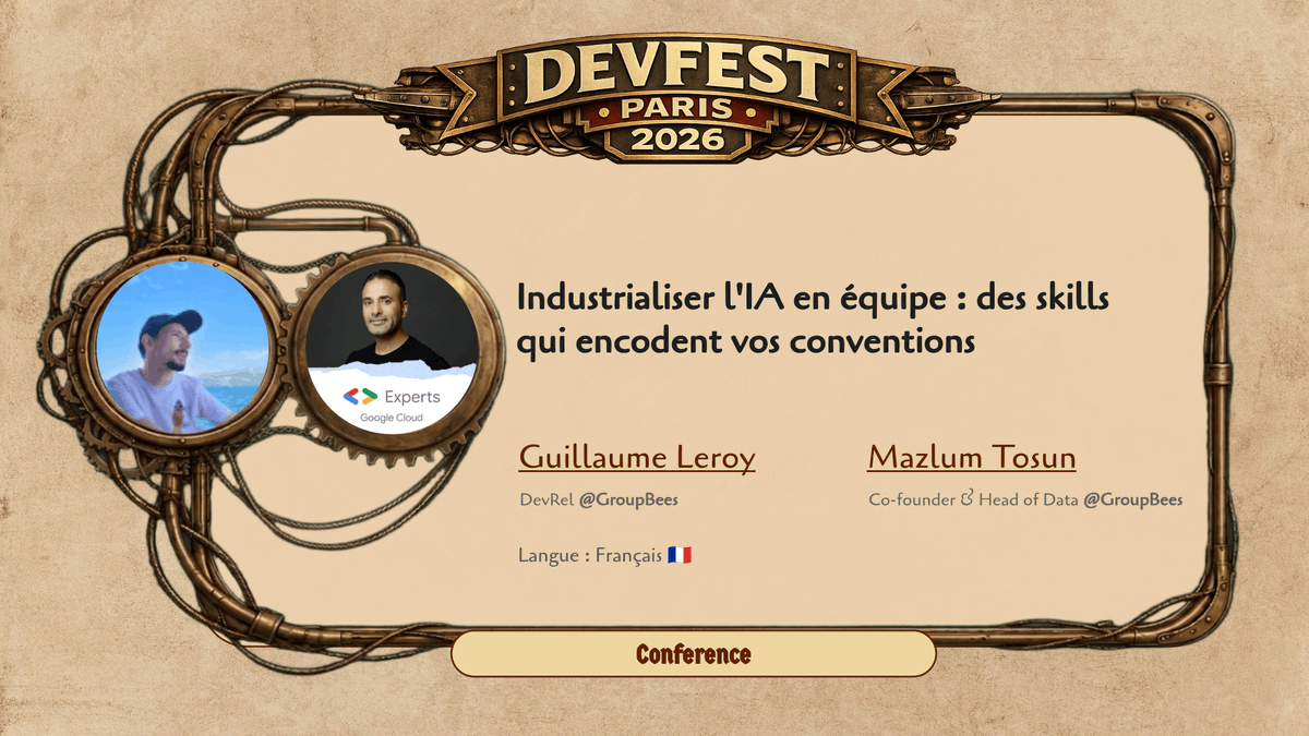 devfestparis's tweet photo. 📚 Le vibe coding individuel atteint vite ses limites en équipe. Guillaume Leroy &amp; Mazlum Tosun montrent comment des skills partagés encodent vos conventions. Démo avant/après.
📅 27 nov – DevFest Paris
🗣️ Langue : 🇫🇷
🎟️ https://t.co/AFeCHxlDJt
📅 https://t.co/QHKCdvdMRR https://t.co/QRf5MPTZhI