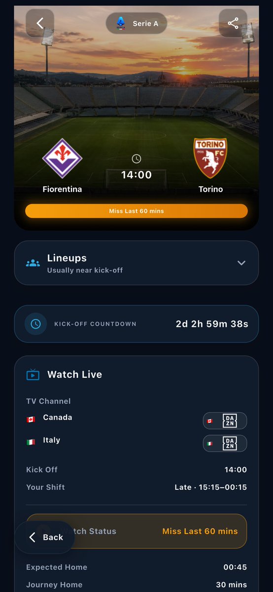 Rotamatch's tweet photo. ⚽ Italian league added to the app 🇮🇹👈

Fiorentina vs Torino
14:00 • Serie A

Working shifts? RotaMatch shows which matches you can watch live. 📅⚽

Download: https://t.co/CjE1sEmgN5

#ACF #TorinoFC #SerieA #Football #RotaMatch #gnonto #fixtures #livescores #sports #italia https://t.co/v0zhl4qetC