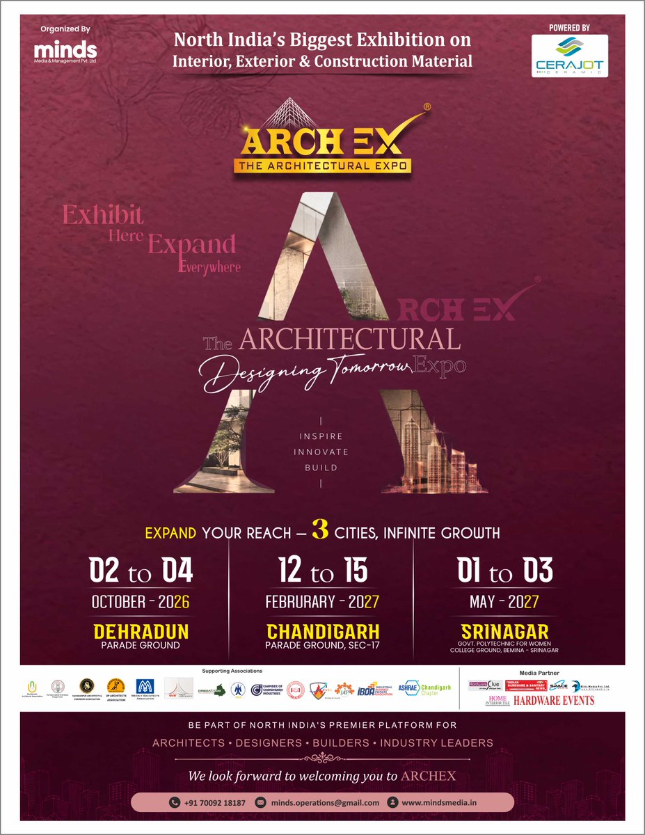 clue_hardware's tweet photo. North India’s Biggest Exhibition on Interior, Exterior & Construction Materials is expanding across
📞 +91 70092 18187
📧 minds.operations@gmail.com
🌐 https://t.co/04Hfm67xqx
#ARCHEX #ARCHEX2026 #ARCHEX2027 #ArchitecturalExpo https://t.co/hhepBMVifi