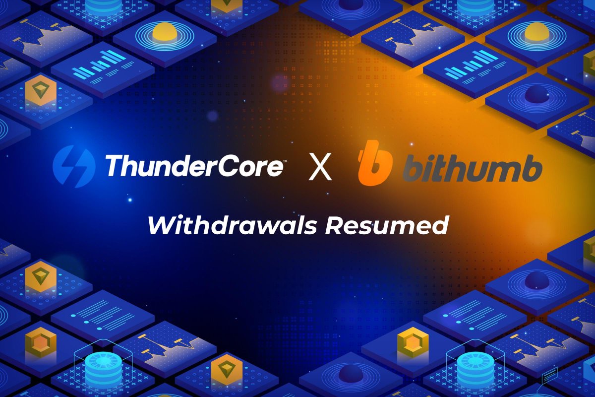 ThunderCoreLab's tweet photo. TT migration continues ⚡️ 

Withdrawals have resumed on Bithumb

Please read their previous announcement:
https://t.co/ZyG5Eeo2nX https://t.co/DCvEeu66gK