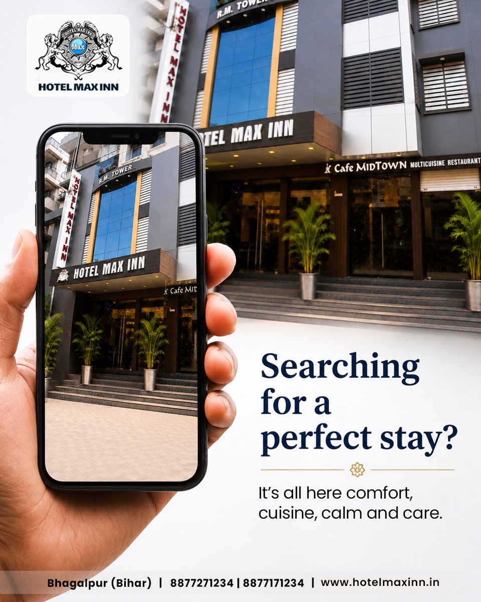 Hotel_MaxInn's tweet photo. Searching for the perfect stay in Bhagalpur? 
Hotel Max Inn offers premium comfort, fine dining at Cafe Midtown, and top-class care.

Book now: 8877271234 | https://t.co/MQWXoR5m9q

#HotelMaxInn #Bhagalpur #BestHotelInBhagalpur #BiharTourism #HotelsInBhagalpur https://t.co/G7M1Ww6bex