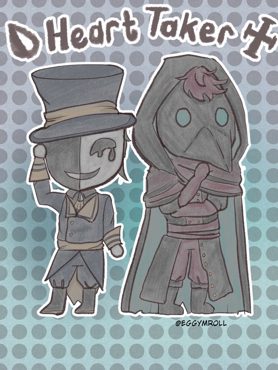 eggymroll's tweet photo. Heart taker chibis I made (I just wanted to draw these two) ! +An extra sketch, I’ll probably finish soon! 
#tfc #thefreakcircus #tfctickettaker #tfcdoctor #hearttaker https://t.co/setCJwNDG4