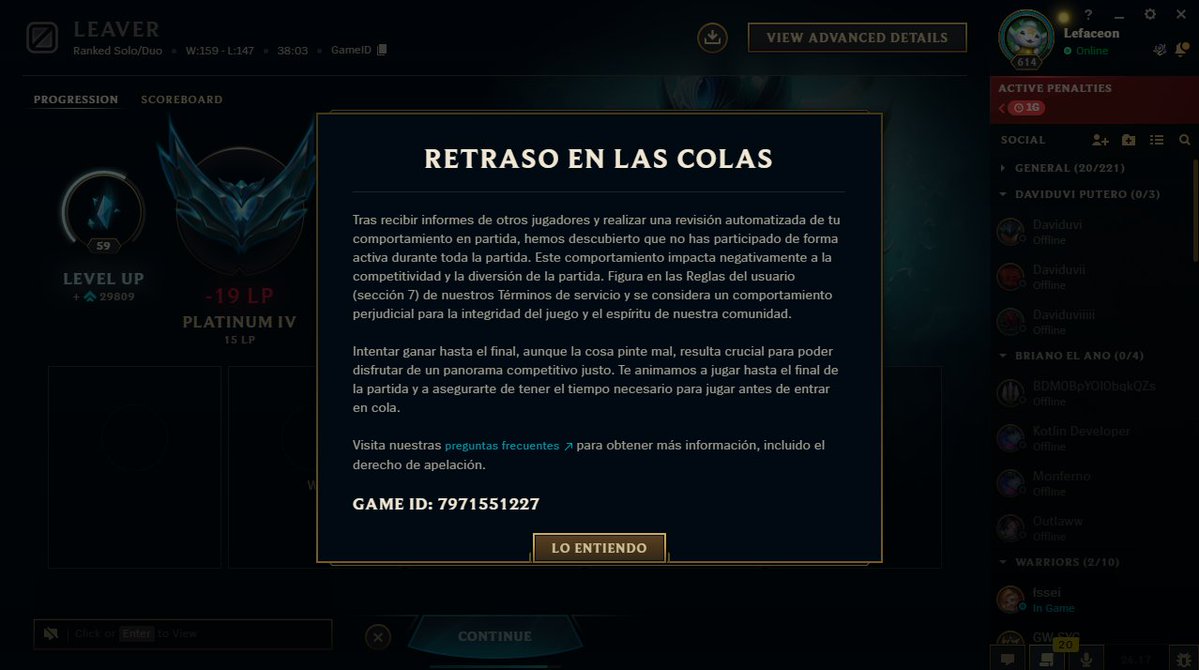 CacaConCaramelo's tweet photo. @drewlevin It’s honestly ridiculous that my internet can go down for two minutes and I get hit with a disproportionate penalty, while my jungler spends the entire game flaming everyone and intentionally running it down and faces absolutely no consequences.

How is that fair? https://t.co/1ph1sI2hdR