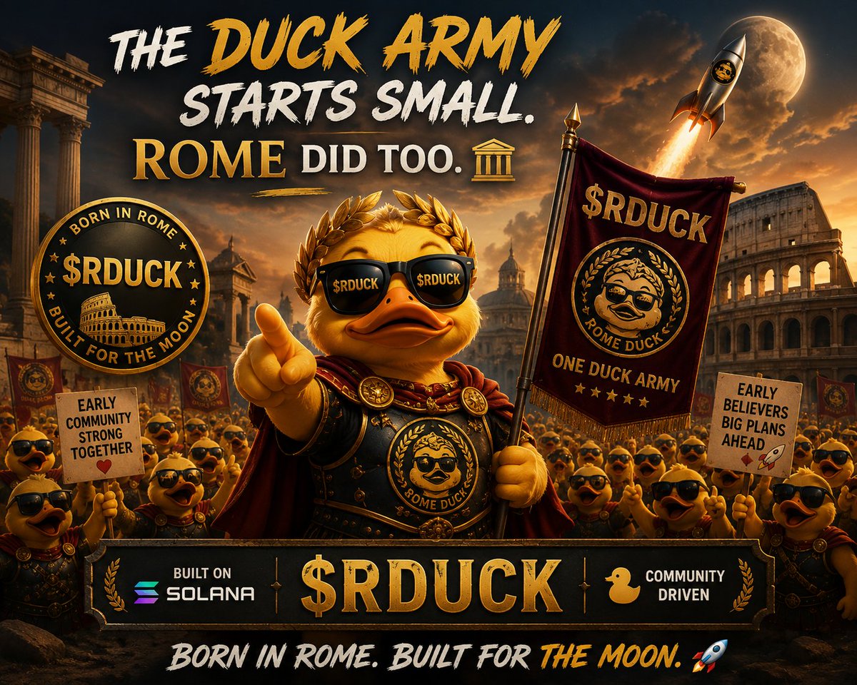 RomeDuck's tweet photo. The Duck Army starts small. 🦆
Rome did too. 🏛️
Early community. Early believers. Big plans ahead.

Who’s joining $RDUCK from day one? 🚀

#RomeDuck #Solana https://t.co/9VAod2nMdw