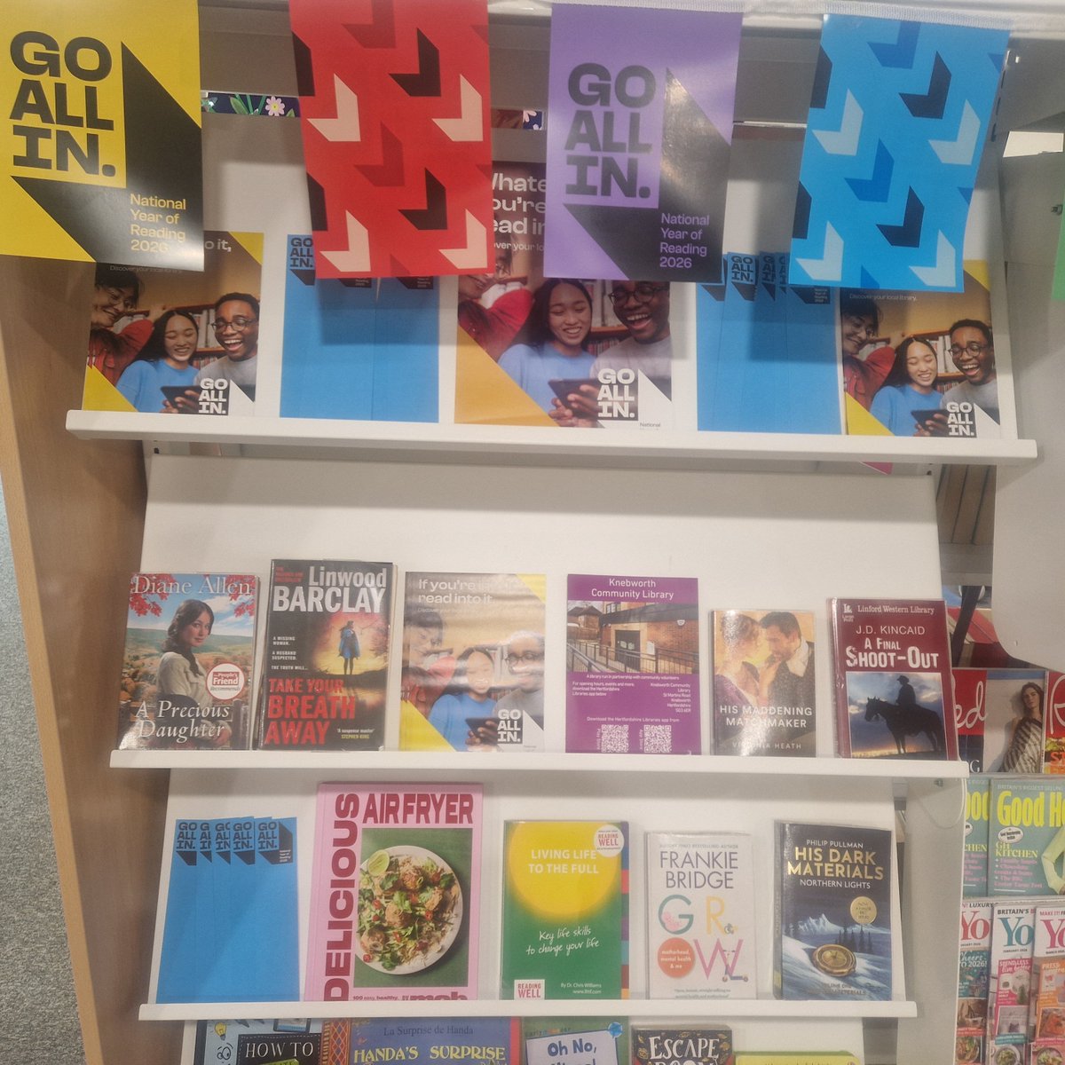 KnebCommLibrary's tweet photo. GO ALL IN &amp; Join us at Knebworth Community Library for the National Year of Reading. 
We have lots of books on display for you to discover &amp; enjoy.

#NationalYearofReading #HertsLibraries #KnebworthCommunityLibrary #GoAllIn https://t.co/mUObzhNYC1