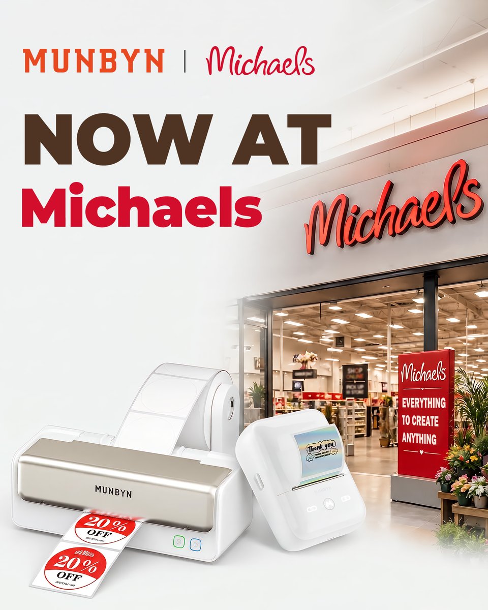 munbyn_official's tweet photo. IT’S OFFICIAL: MUNBYN IS NOW AT MICHAELS!
Shop FUNMAKER 226 & REALWRITER 405B in‑store today.
No ink, pro labels!
Shop it online: https://t.co/s1JocAnwUB
#munbyn #michaels https://t.co/W1iIB6QwrN
