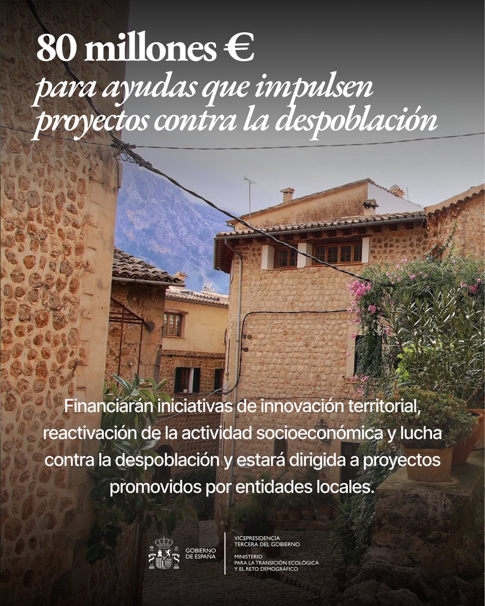 mitecogob's tweet photo. 🟠 Aprobamos 80M€ en ayudas a entidades locales para luchar contra la despoblación

Pondrá en marcha proyectos de adaptación climática, así como para la recuperación de zonas afectadas por incendios y otras catástrofes naturales 🏡

+info https://t.co/I0z3XQSrCw https://t.co/kPMCPgVUEF