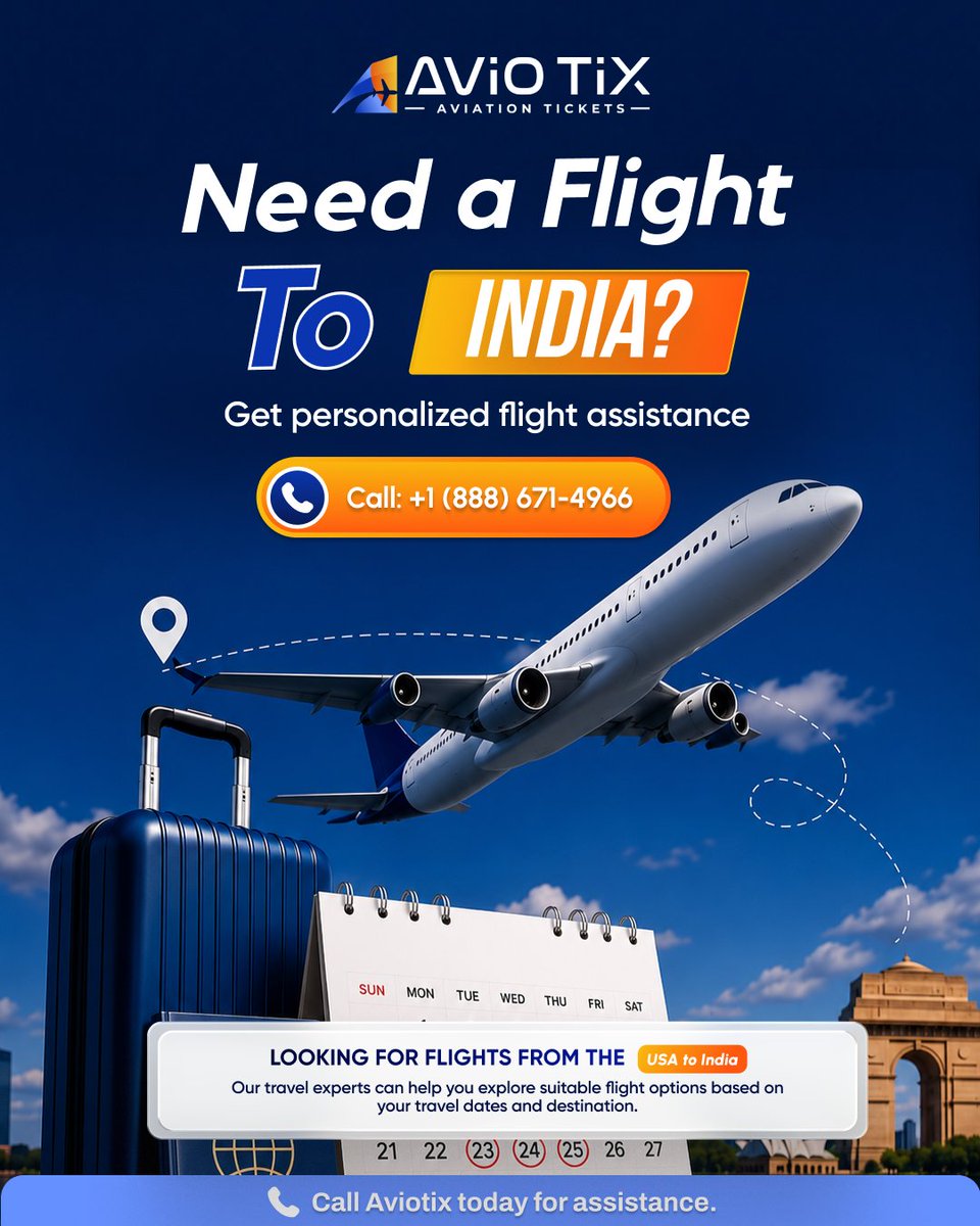 aviotix's tweet photo. Planning your next USA–India trip? Aviotix helps you explore flight options based on your travel dates, destination, and budget. Get personalized assistance with finding a suitable itinerary and booking your journey.

📞 Call +1 (888) 671-4966 

#Aviotix #USAToIndia #IndiaFlights https://t.co/ihdOkAQOZp