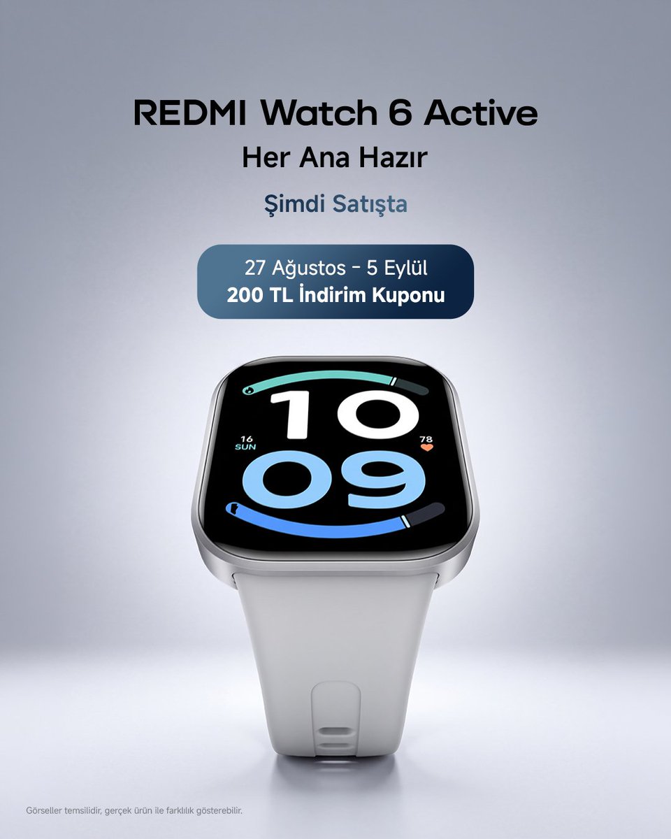 XiaomiTurkiye's tweet photo. Her anına ayak uyduran #REDMIWatch6Active şimdi satışta. ��️
5 Eylül’e kadar 200 TL indirim kuponunu kaçırma. https://t.co/BgNewEkfGT