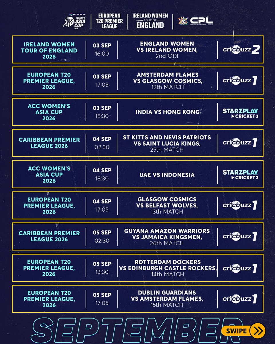 starzplaymasala's tweet photo. September cricket is here! 🏏🔥⁣⁣⁣⁣
⠀⁣⁣⁣⁣
Get ready for a packed month of exciting matches, big moments, and non-stop cricket action. ⚡⁣⁣⁣⁣
⠀⁣⁣⁣⁣
⁣⁣⁣Catch all the action LIVE on STARZPLAY! 📺🔥⁣⁣⁣⁣
⠀⁣⁣⁣⁣
#STARZPLAY #LiveSports #Cricket #WatchLive https://t.co/PQPKj8iFCb