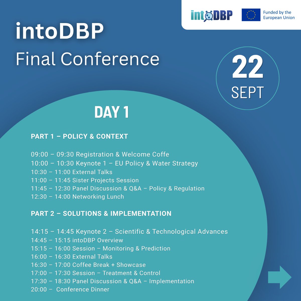 intodbp's tweet photo. 🔬 What can you expect at the #intoDBP Final Conference?

Join us in #Girona, 22–23 Sept, to discover project results, scientific contributions and practical solutions for safer drinking water.

👉 Register by 11 Sept: https://t.co/ibXh5l2tgk https://t.co/DiSscIL7YE