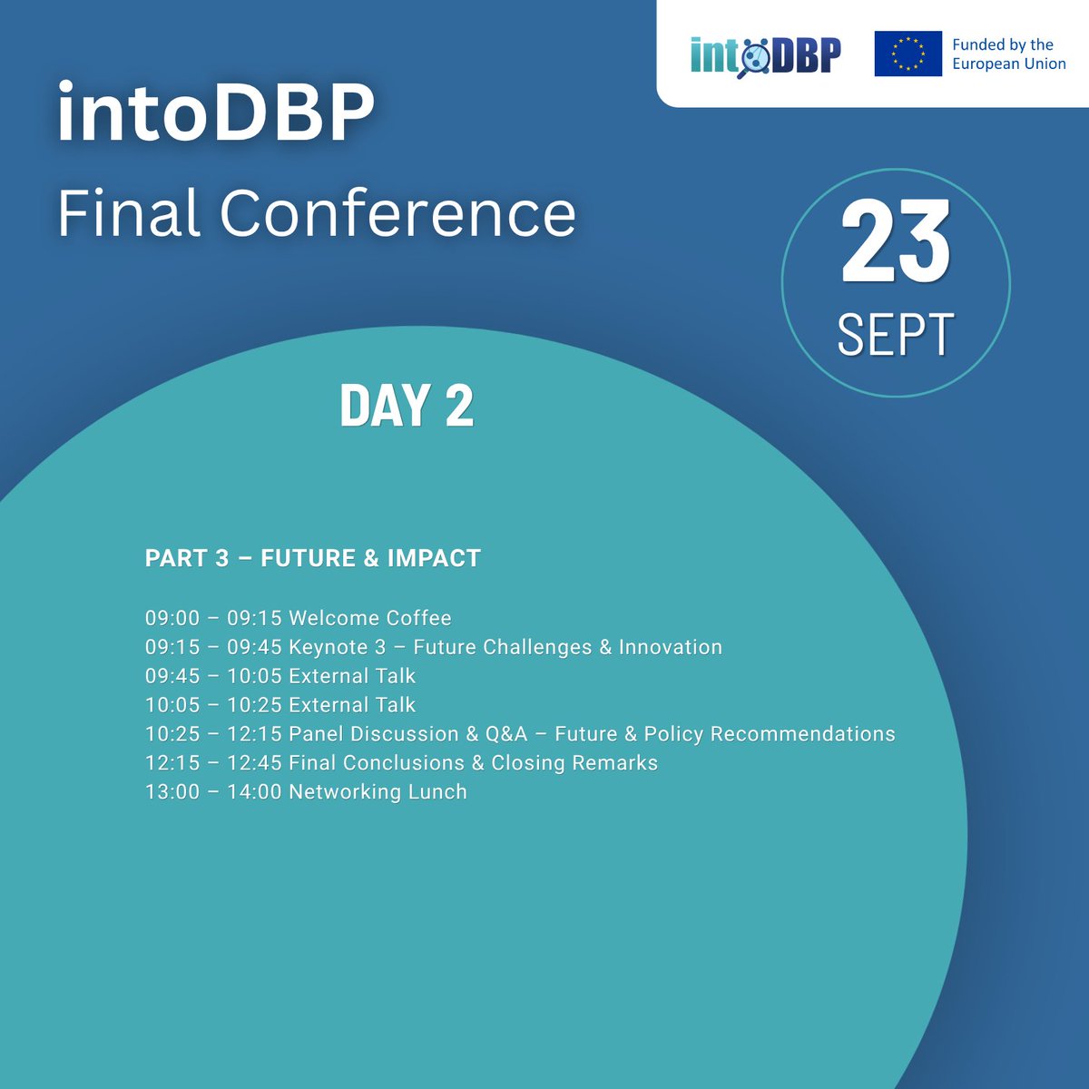intodbp's tweet photo. 🔬 What can you expect at the #intoDBP Final Conference?

Join us in #Girona, 22–23 Sept, to discover project results, scientific contributions and practical solutions for safer drinking water.

👉 Register by 11 Sept: https://t.co/ibXh5l2tgk https://t.co/DiSscIL7YE