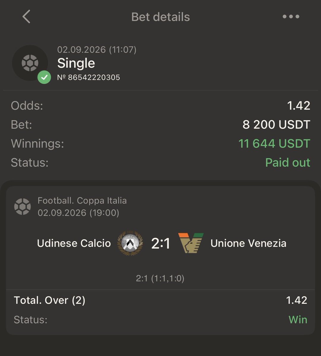 WinningCoupons's tweet photo. ✅ Bet Won!
#Udinese Calcio 🆚 #Unione Venezia
💵 Winnings: 11.644 USD
✅#Melbet: ▶️
✅ Melbet PROMO CODE:▶️ xfree
✅ #Afropari: ➡️
✅ Afropari PROMO CODE: ➡️ xfree
(Sign up with this promo code and receive a 200% bonus on your first deposit!) https://t.co/Kqns0pgv6R