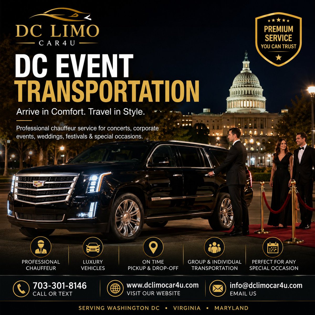 DclimoC's tweet photo. Planning an event in Washington, DC? π
Choose private DC event transportation for concerts, weddings, corporate events, festivals & special occasions.
π 703-301-8146
π https://t.co/nEF1NhtI6P
#DCEventTransportation #DCLimo #WashingtonDC #LuxuryTransportation #DMV https://t.co/gegWQt1aDb