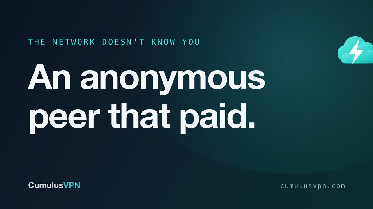 CumulusVPN's tweet photo. The Flux network doesn't know you exist. Your key never leaves your device; nodes see an anonymous WireGuard peer that paid. That's the entire relationship. https://t.co/WhZDoXARJ6