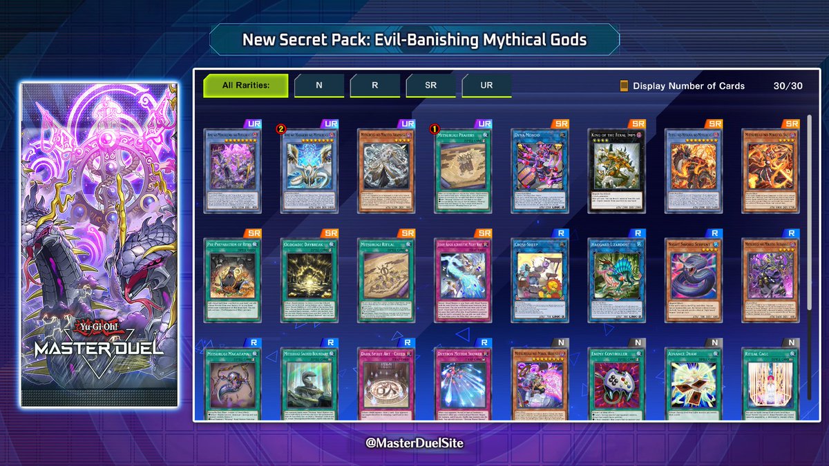 MasterDuelSite's tweet photo. 6 NEW Secret Packs have been added to Yu-Gi-Oh! Master Duel for the following deck types:

- Magnet Warrior
- Mitsurugi
- Maliss
- Yummy
- Regenesis
- Red Dragon Archfiend

#MasterDuel #YuGiOh #YuGiOhMasterDuel #遊戯王マスターデュエル https://t.co/nfTD96TZRq