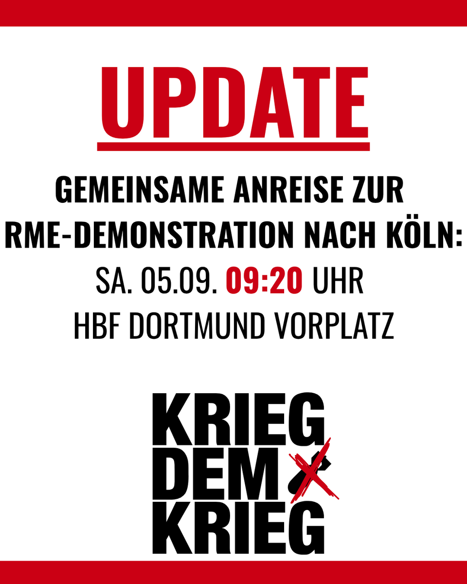 SolnetzDortmund's tweet photo. Es gibt ein Update zu der Rheinmetall Entwaffnen Demo:
Wir werden bereits 9:20 Uhr uns treffen!
Falls ihr also mit uns fahren möchtet, dann kommt früh genug zum HBF Vorplatz.
Wir freuen uns auf euch! https://t.co/igpw24ZV9m