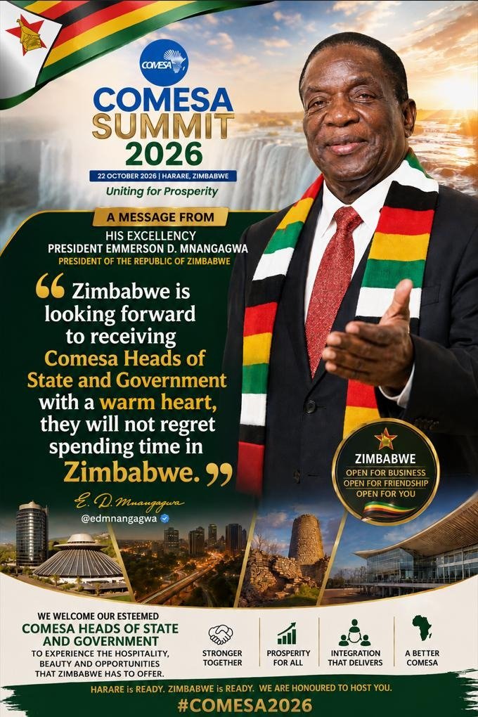 Rutendo_rwashe's tweet photo. Zimbabwe 🇿🇼is open for business, ready to lead and dedicated to fostering regional prosperity. This will also unlock cross-border trade opportunities #VakaZim #COMESA2026 https://t.co/IleN3fYpQK
