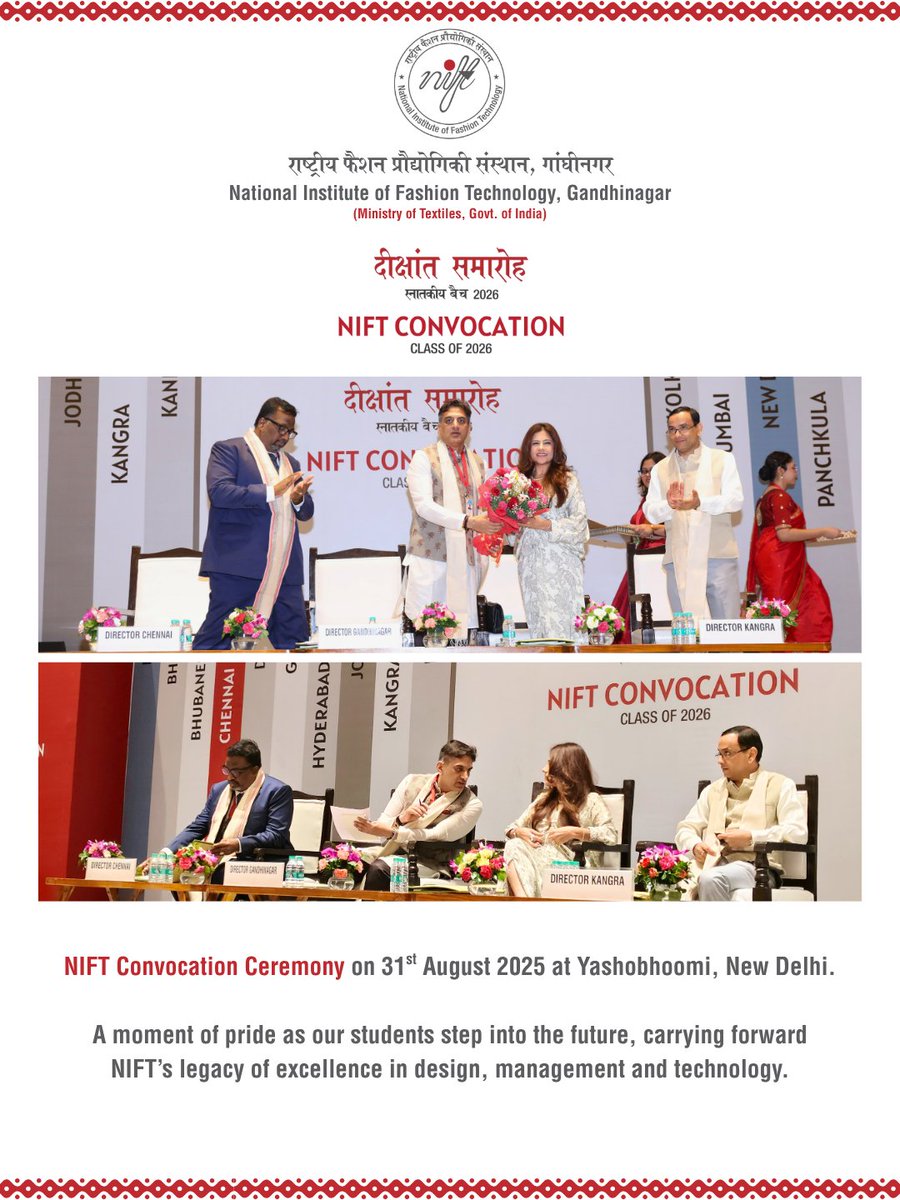 GandhinagarNift's tweet photo. National Institute of Fashion Technology, Gandhinagar celebrates Convocation 2026, 

#NIFTConvocation2026 #NIFTGandhinagar #Convocation2026 #NIFT #Graduation #NIFTAlumni #NewBeginnings https://t.co/JfMCXfJqfx