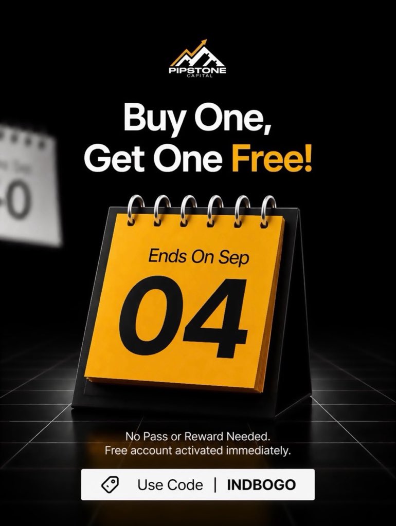TrustedPropHub's tweet photo. Last call from Pipstone Capital 🚨

The BOGO offer ends in just a few hours!

Buy one challenge, get another FREE and your free account is activated immediately after purchase.

Don’t miss it. Get your accounts now and get funded with Pipstone Capital. 🔥

Code: INDBOGO https://t.co/NiGXCuYYn9