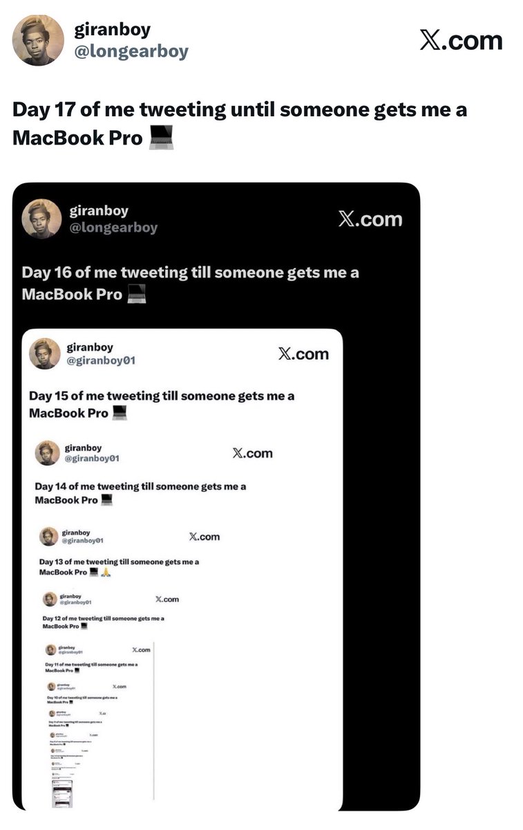 longearboy's tweet photo. Day 18 of me tweeting until someone gets me a MacBook Pro 💻 https://t.co/o7MVYz2lWp