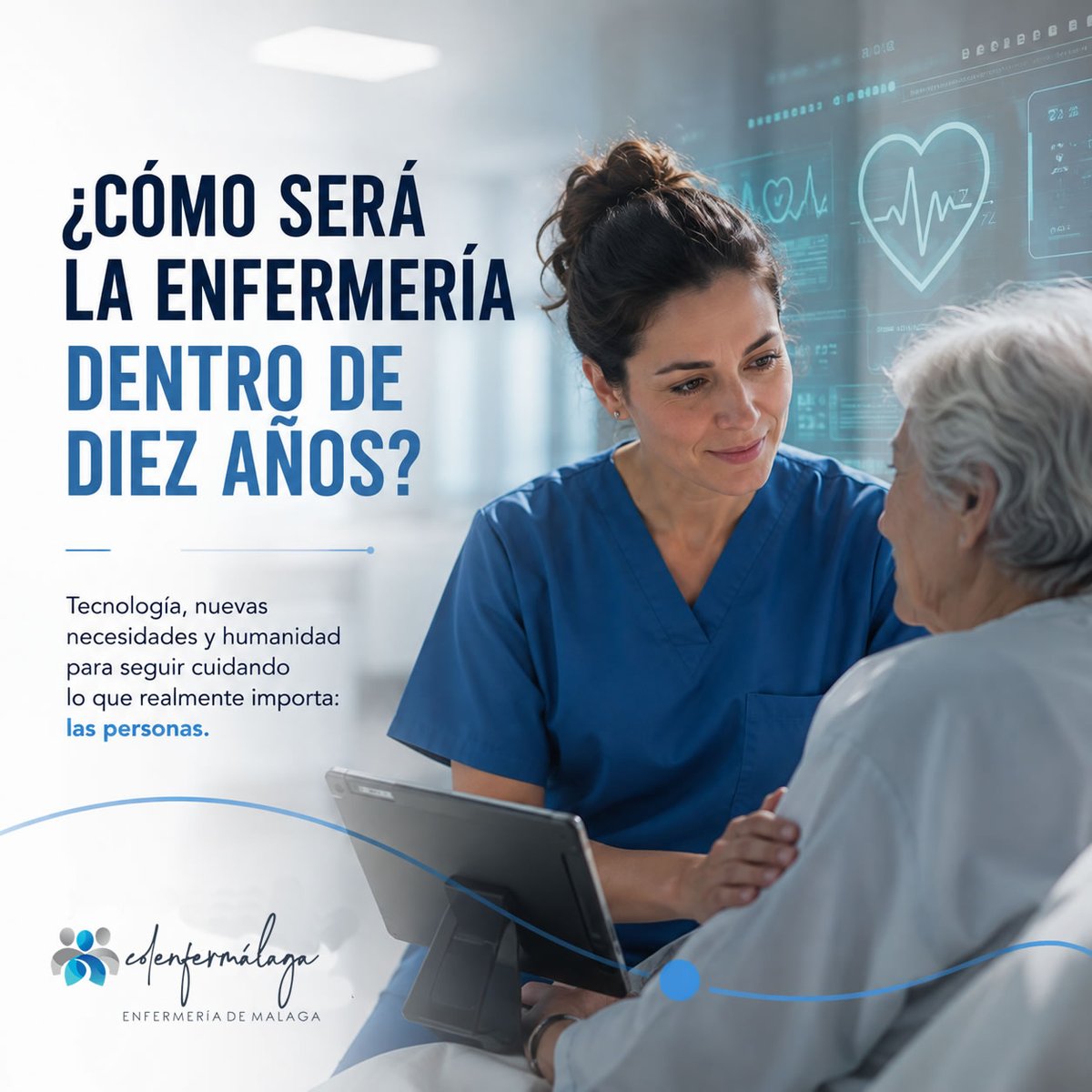 ColEnferMalaga's tweet photo. ¿Cómo será la #Enfermería dentro de 10 años? 

Más IA, hospitales conectados y pacientes con necesidades más complejas.

Cambiarán las herramientas. Pero algo seguirá siendo imprescindible: cuidar, comprender y acompañar.

#colenfermálaga

https://t.co/NEWopSIoxZ https://t.co/MGkEMPvDII