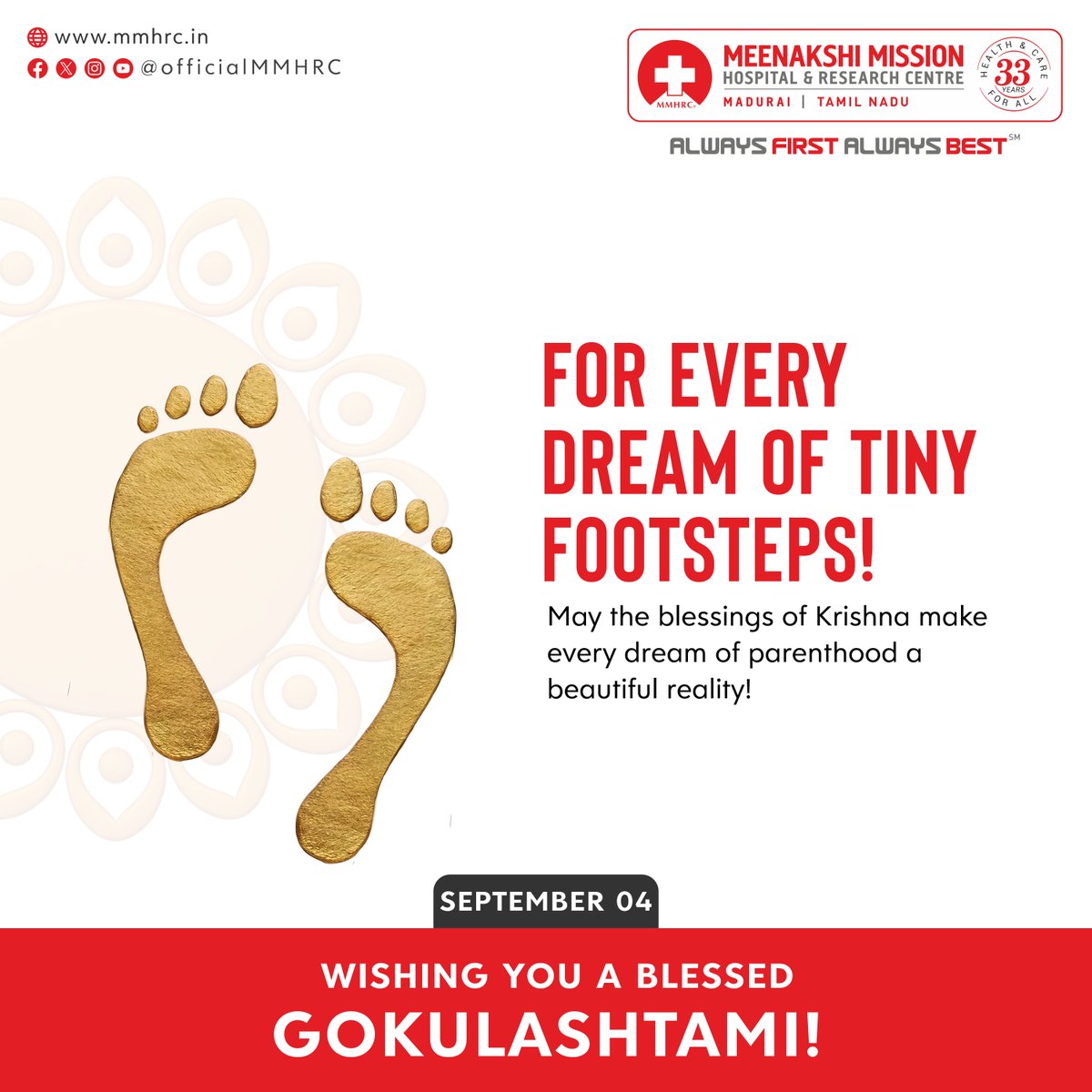 OfficialMMHRC's tweet photo. For every dream of tiny footsteps!

May the blessings of Krishna make every dream of parenthood a beautiful reality! Wishing you a blessed Gokulashtami!

#Gokulashtami #KrishnaJayanthi #KrishnaJanmashtami #Janmashtami #LordKrishna #KrishnaBlessings #BlessingsOfKrishna https://t.co/f2BIyKzsNN