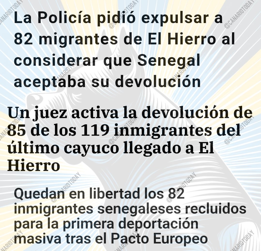 CanarioToday's tweet photo. 🔴 Fracasa la primera expulsión masiva tras el Pacto Europeo.

La Policía confiaba en que Senegal aceptaría. El juez ordenó el internamiento. 60 días después, 0 deportaciones y los 82 en libertad.

¿Falló el Gobierno? ¿Senegal nunca aceptó? Nadie lo explica.

Y ahora solicitan asilo. El guion de siempre. Entran ilegalmente, no son expulsados y acaban quedándose.