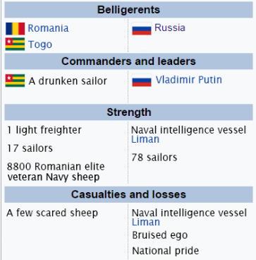 Daractenus's tweet photo. In 2017, a ship carrying Romanian sheep rammed and sank one of Russia's fanciest spy ships, which was spying on NATO exercises at that time.

Between that and yesterday’s shepherd, so far Romania’s sheep industry has currently done more damage to the Russian military than NATO. https://t.co/LT31Rx8XFC