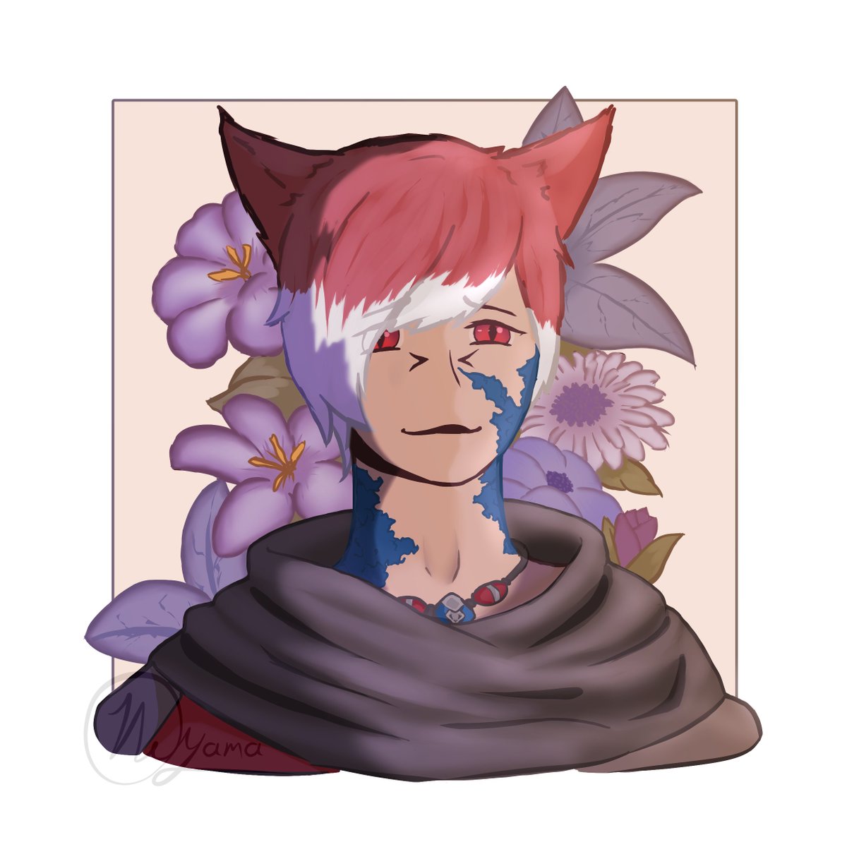 Neoyamart's tweet photo. I forgot to post the individual versions of my G'raha tia fan art I did. 💐🪻🌸

#ffxiv #FinalFanasy #xiv #grahatia #fanartㅤㅤㅤㅤ https://t.co/xkfPEh2eVi