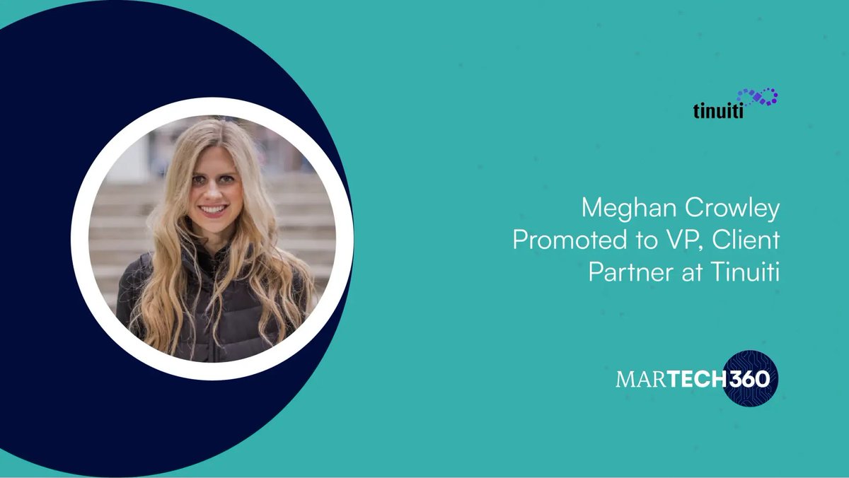 360MarTech's tweet photo. Meghan Crowley has been promoted to Vice President, Client Partner at @Tinuiti.
Read More: https://t.co/R8mvJE3Ra2
#MarTech360 #MeghanCrowley #Tinuiti #MarketingLeadership #ClientPartnership #DigitalMarketing #MarTech https://t.co/1O6LiAxO2n