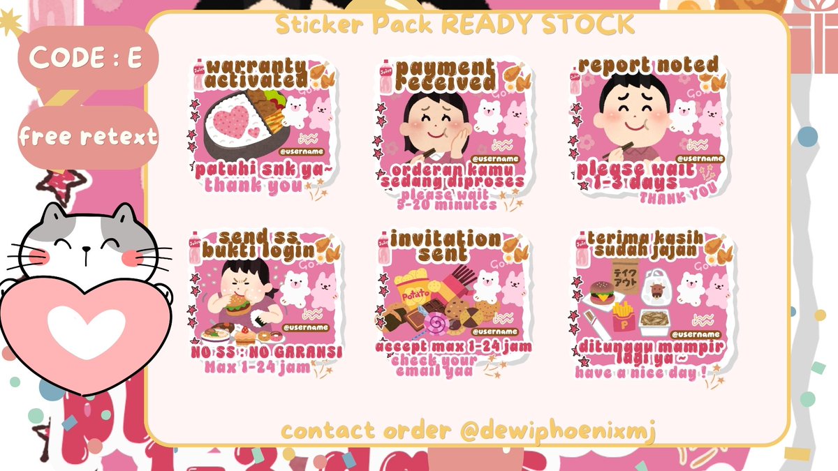 dewiphoenixmj's tweet photo. hello❓️😼 siapa yang mau punya sticker pack BA 🤩 ayo beli di miju 【 1 tema untuk 1 orang 】 

💰 15.000
✅️ free retext
✅️ add sticker fee 2k / sticker 
✅️ bundle loyalty card (+10k) dan qr deco (+5k)
🔖 get file sticker &amp; png

yuk jajan sekarang juga 😆✨️

#bealanja https://t.co/Pio4LyFc9m
