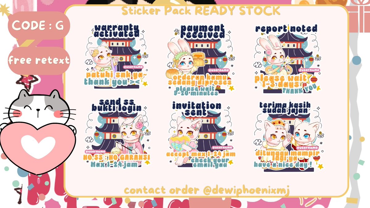 dewiphoenixmj's tweet photo. hello❓️😼 siapa yang mau punya sticker pack BA 🤩 ayo beli di miju 【 1 tema untuk 1 orang 】 

💰 15.000
✅️ free retext
✅️ add sticker fee 2k / sticker 
✅️ bundle loyalty card (+10k) dan qr deco (+5k)
🔖 get file sticker &amp; png

yuk jajan sekarang juga 😆✨️

#bealanja https://t.co/Pio4LyFc9m