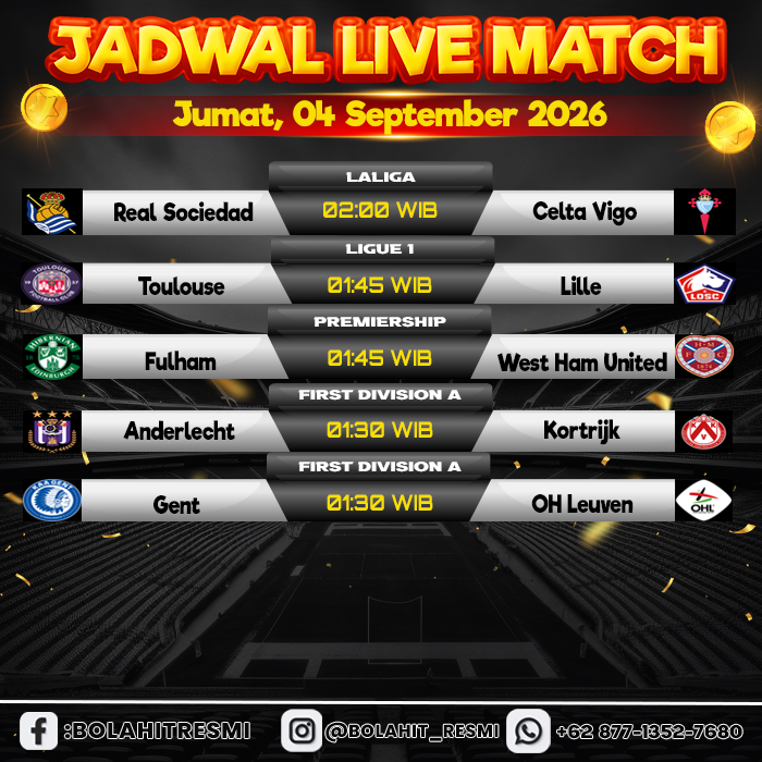 bolahitnewoffc's tweet photo. π JADWAL PERTANDINGAN JUMAT,04 SEPTEMBER 2026 π #bolahit #bolahitya #prediksibolahit #prediksibolaterpercaya #prediksiskor #prediksiskorbola #liveskorbola #agenbola #agenbolahit #agenbolaterpercaya #situsbola #situsbolaterpercaya #situsbolahit #mixparlay https://t.co/QDux7FeAlX