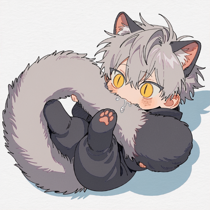 pulpulang's tweet photo. 꼬리 쭙쭙이 치비 프롬 공유

5::chibi ::,super deformed, full body, lying, lying on back, from front, animal kigurumi, kigurumi, feline kigurumi, cat kigurumi, pajamas, hood down, paw print, paws up, blush,biting own tail, sucking own tail, mouth open, tail, big tail, holding tail, saliva, wet tail, slobber, fluffy, soft lighting