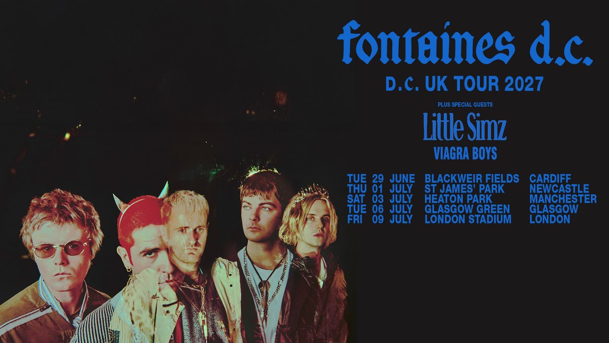 LiveNationUK's tweet photo. NEW: @fontainesdublin will play huge outdoor shows across the UK next summer
📍 Cardiff, Newcastle, Manchester, Glasgow &amp; London 
🎟️ #LNpresale Wednesday 9th September at 10am, general on sale Thursday 10th September at 10am
🔗 https://t.co/Z1Lq8wSkKw https://t.co/FKJcI645mU